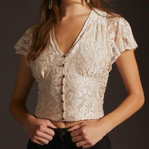 NWT By Anthropologie V-Neck Flutter Hem Top